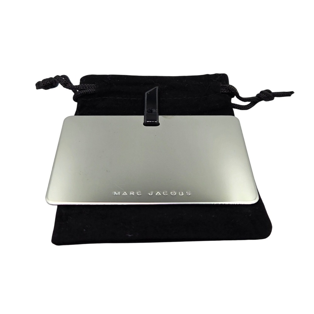Marc Jacobs Silver Tone Compact Mirror With Black Tab‎ and Pouch